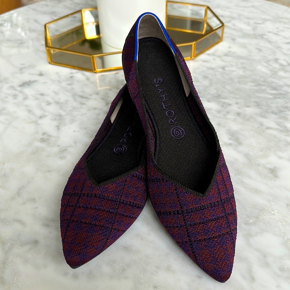 EUC Retired Rothy’s Cranberry plaid pints in sz 11.